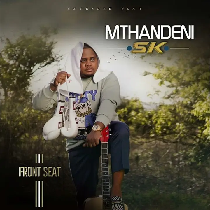 Maskandi December Latest Mix A portrait of Mthandeni SK wearing traditional Zulu attire, promoting the Front Seat EP 2025.