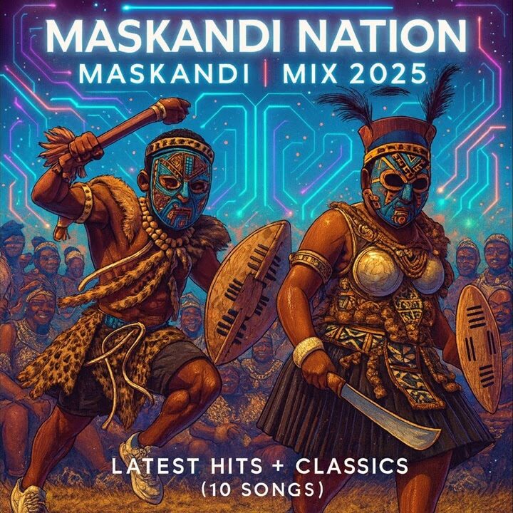Maskandi Nation Mix 2025 cover art showing top Maskandi artists and tracklist for the 10 song mix