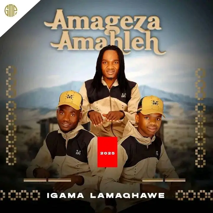 A traditional Maskandi album cover featuring Amageza Amahleh, displaying cultural attire and musical heritage.