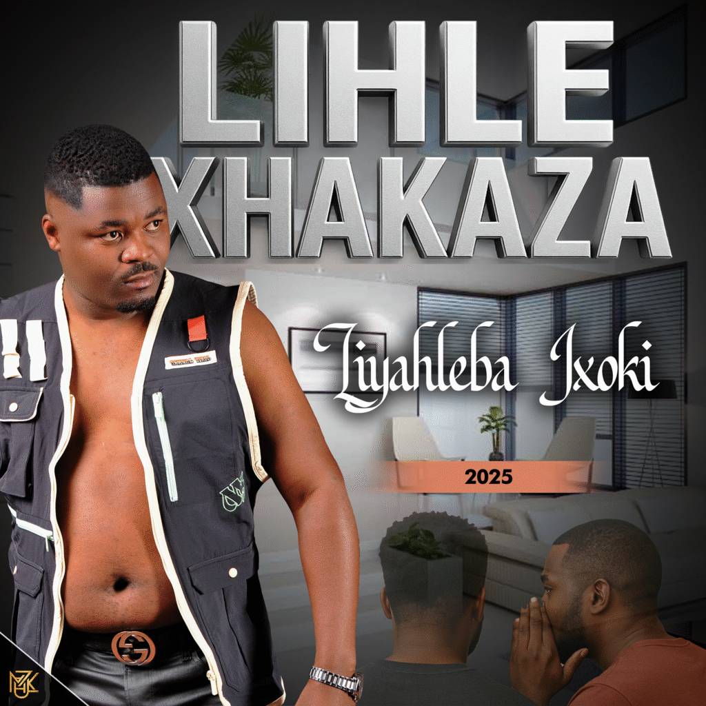 Lihle Xhakaza Liyahleba Ixoki Album lihle xhakaza liyahleba ixoki album artwork with artist standing in a furnished apartment wearing an ash coloured outfit