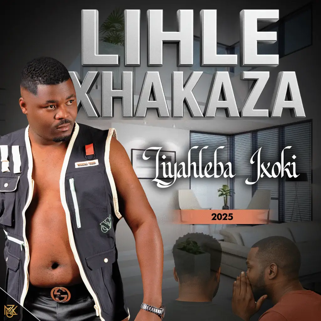 ALBUMS lihle xhakaza liyahleba ixoki album artwork with artist standing in a furnished apartment wearing an ash coloured outfit